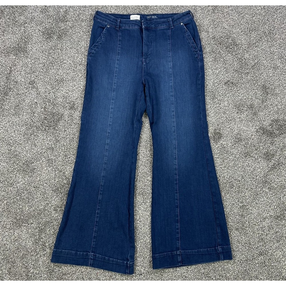 Pilcro Anthropologie Club Cropped Mid Rise Wide Leg Flare Jean‎ Women 32T Blue